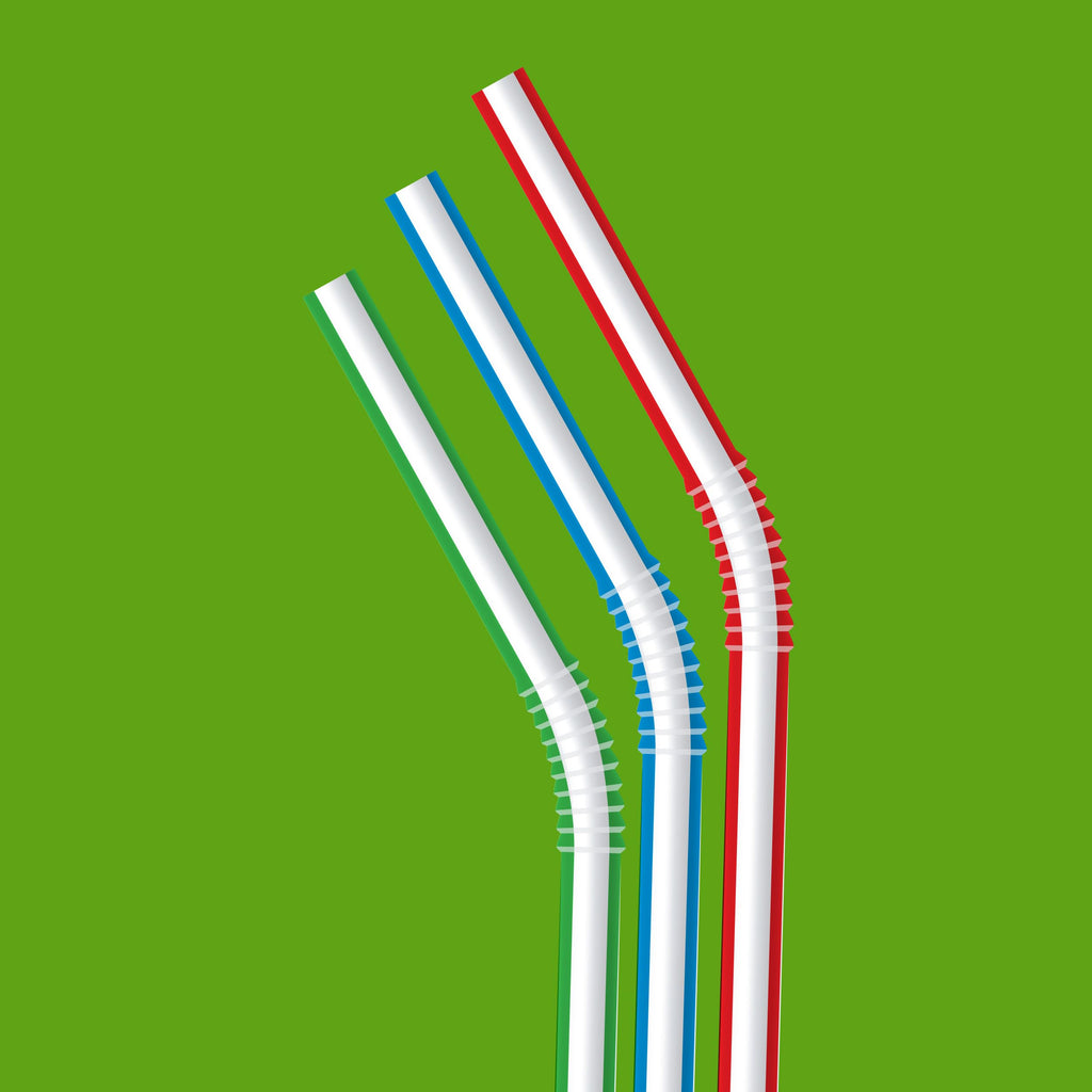 Disposable Striped Plastic Flex Straws, 100 Count P2596