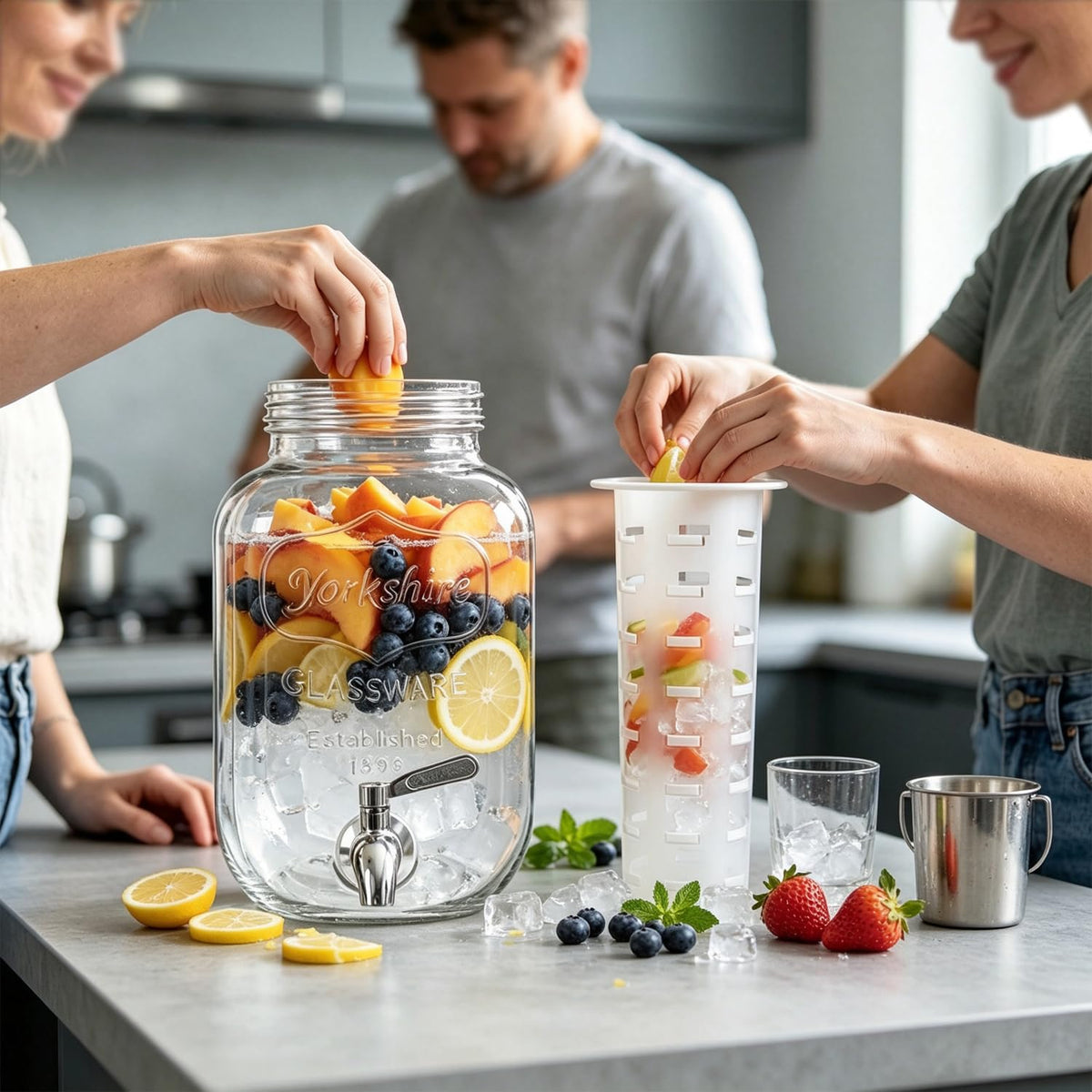 1 Gallon Glass Drink Dispenser with Stand, 2 Pack Beverage Dispenser with Spigot B24389