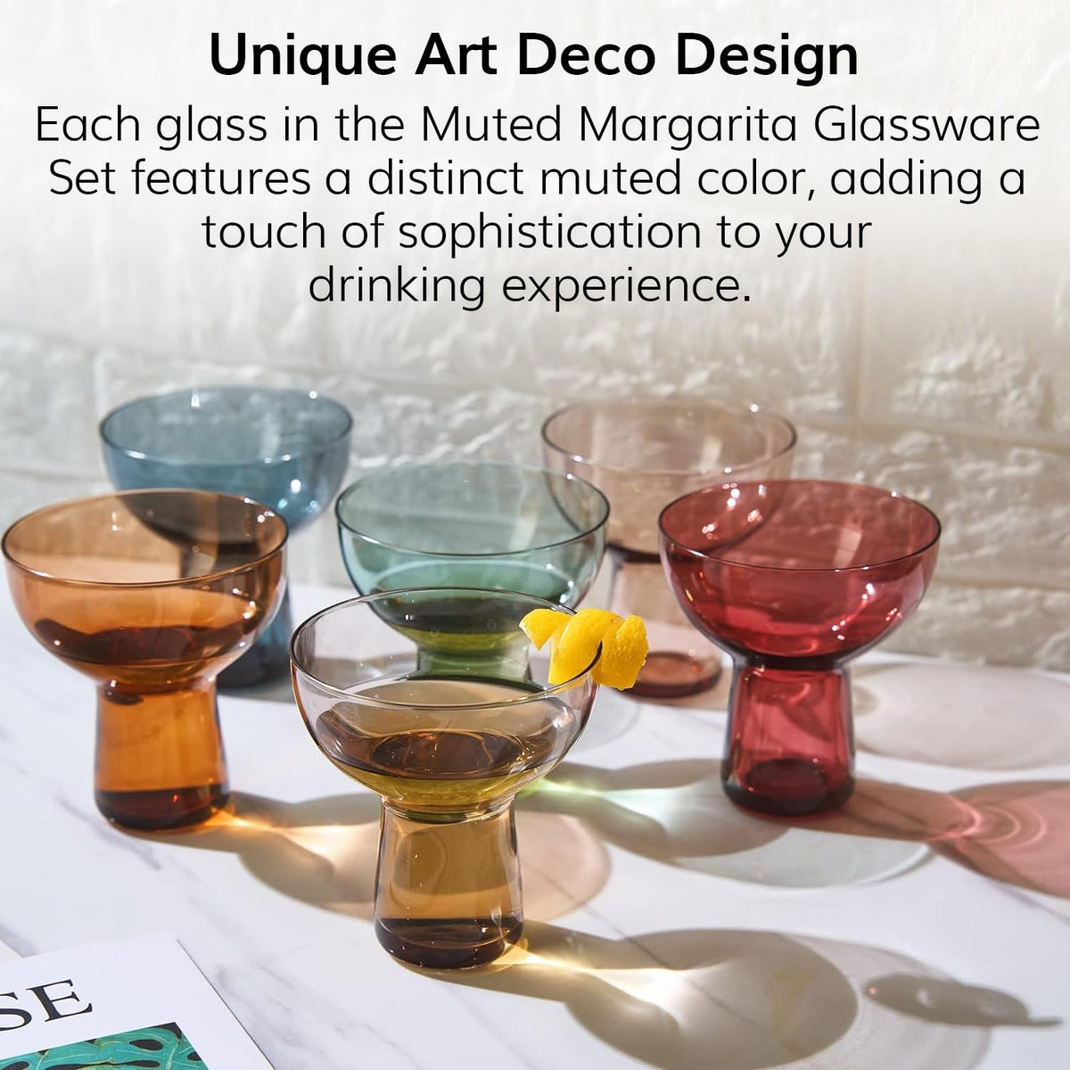 Colored Vintage Art Deco Ribbed Glasses Set of 6 V83283