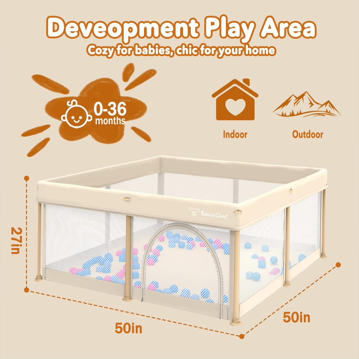 Foldable Baby Playpen 50x50 Inch U44471