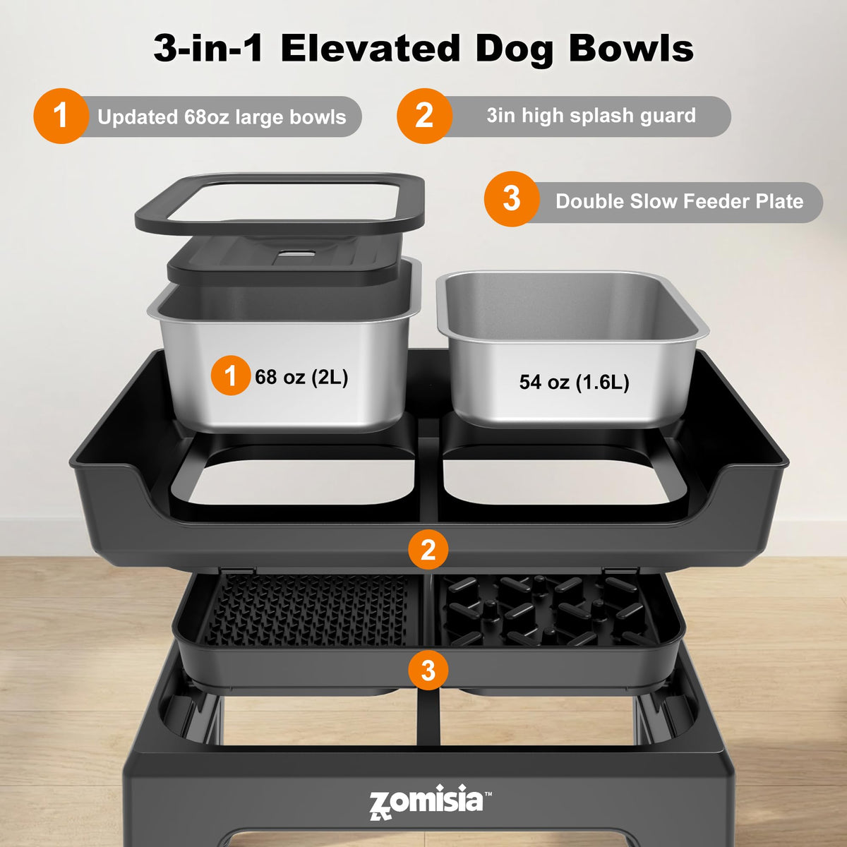 Elevated Dog Bowls with No Spill Water Bowl R2223