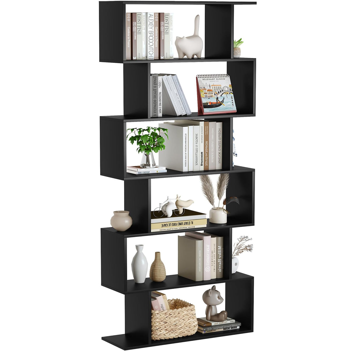 6-Tier Geometric S Shaped Wood Bookshelf L1556