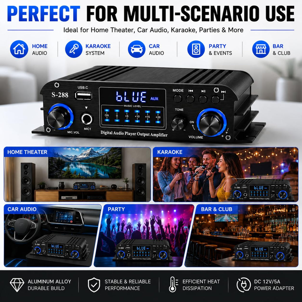 4 Channel Bluetooth Stereo Amplifier 50Wx4 Class D HiFi Power Amp R683