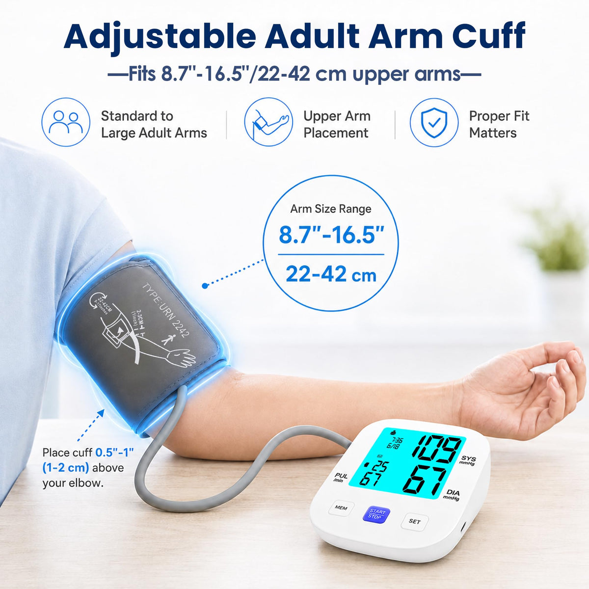 Upper Arm Blood Pressure Monitor with 8.7"-16.5" Cuff H757