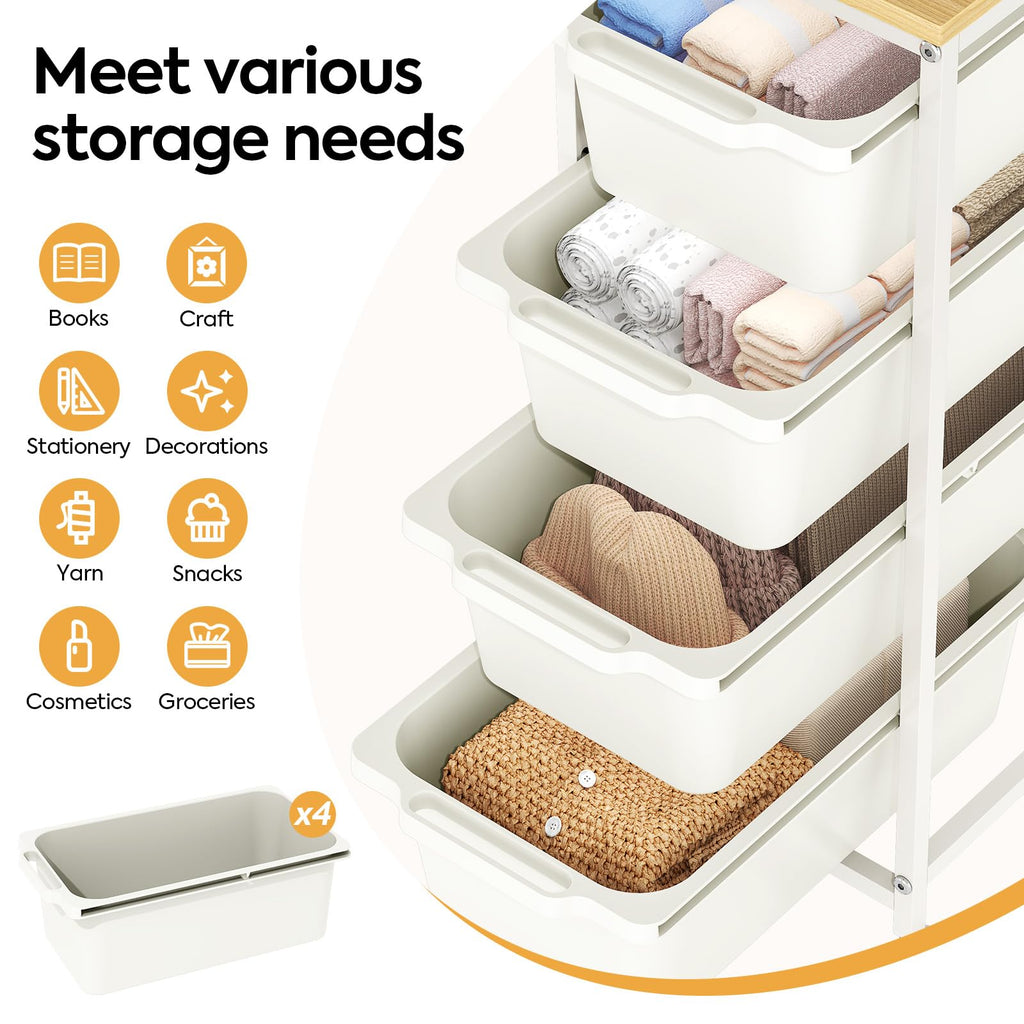 Slim Rolling Cart with 4 Drawers W457