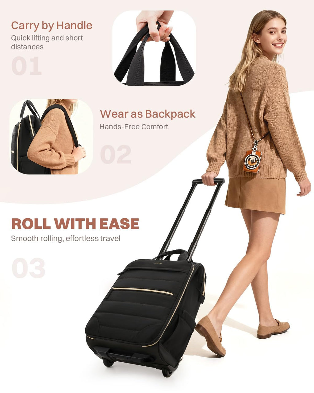 Black Rolling Puffer Backpack with Wheels W100849