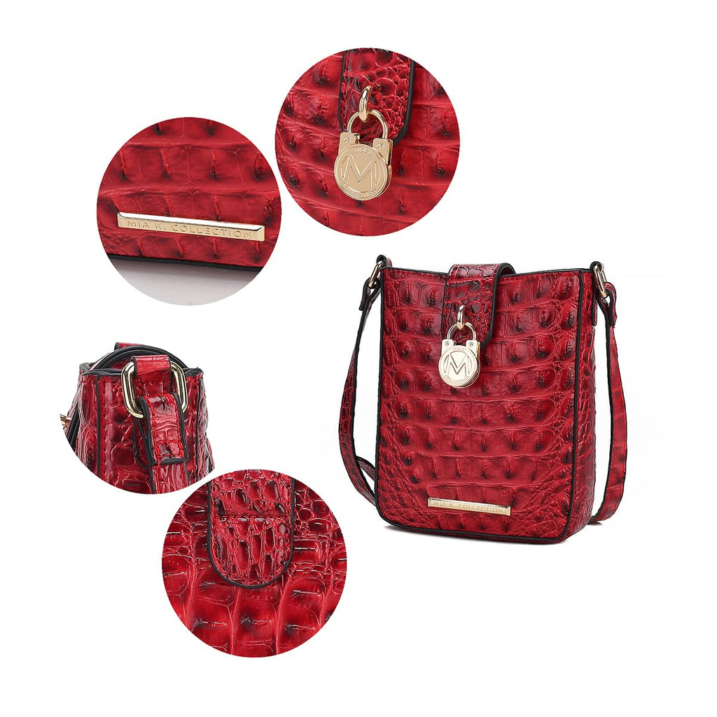 Women's Faux Crocodile Embossed Vegan Leather Crossbody Bag K69364