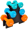 Colored Neoprene Coated Dumbbell Set with Stand, Set of 6 X89899
