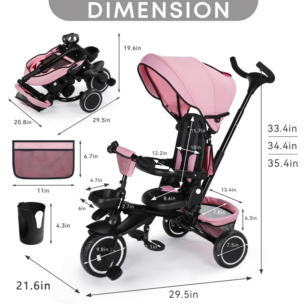 8 in 1 Toddler Tricycle with Push Handle S845