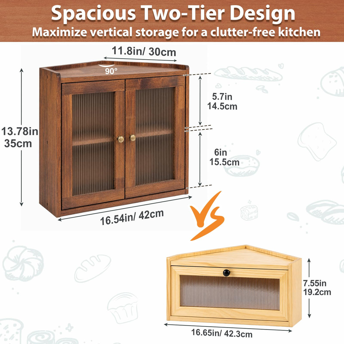 Brown Wooden Double Layer Bread Box X1018