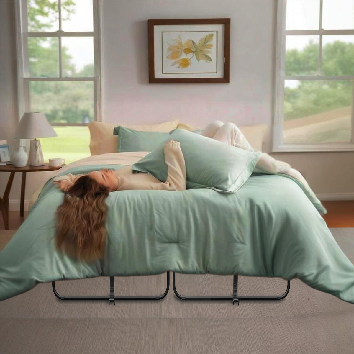 Folding Bed with Mattress Full Size 75 X 54 inch Memory Foam on Wheels G7083