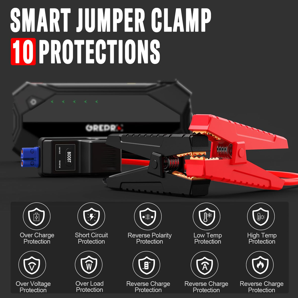 3000A 12V Jump Starter with Jumper Cables and LED Light F9973
