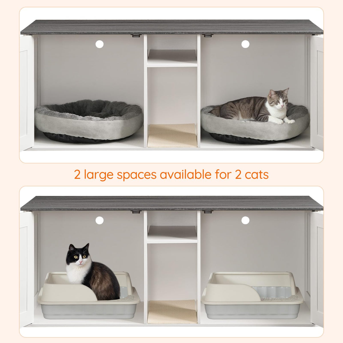 White and Charcoal Gray Cat Litter Box Enclosure J2734