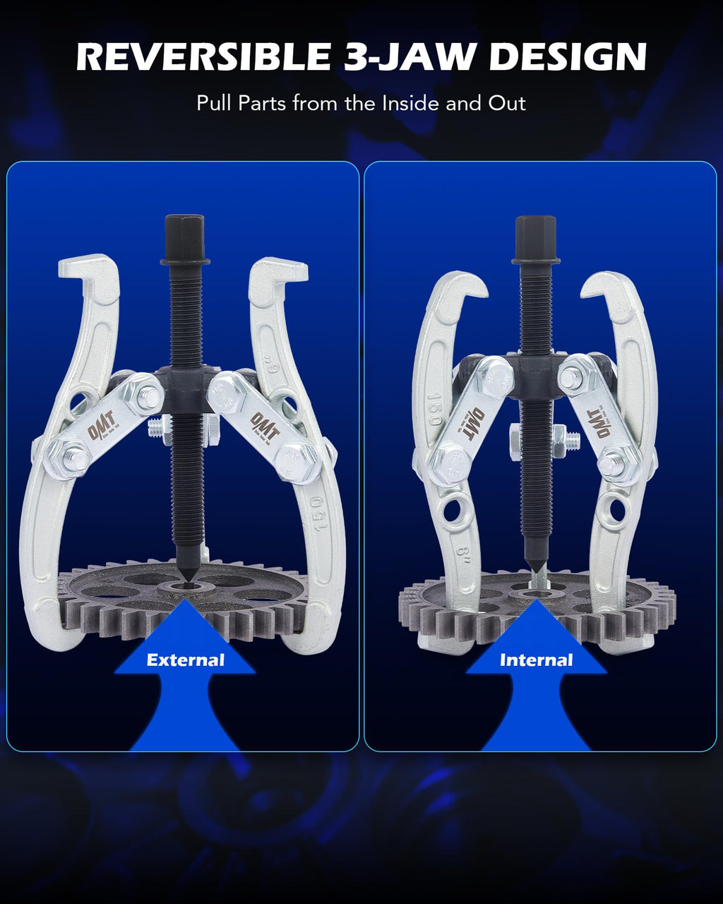 3" 4" 6" 8" 3 Jaw Gear Puller Set with Reversible Jaws D84854