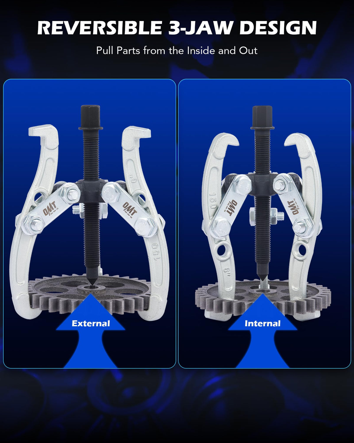 3" 4" 6" 8" 3 Jaw Gear Puller Set with Reversible Jaws D84854