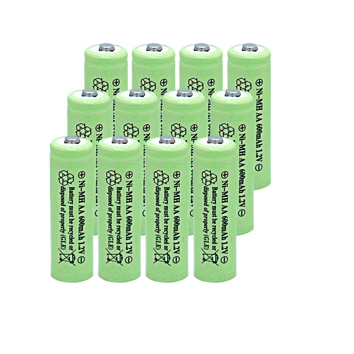 NiMH AA 600mAh 1.2V Rechargeable Batteries Pack of 12 J119103