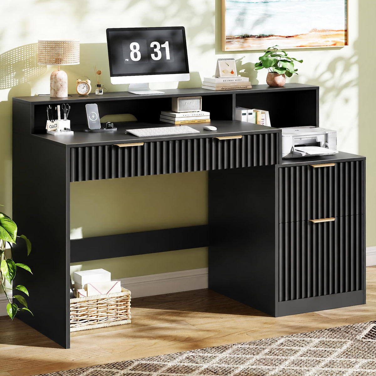 Black Computer Desk with Drawers N83373