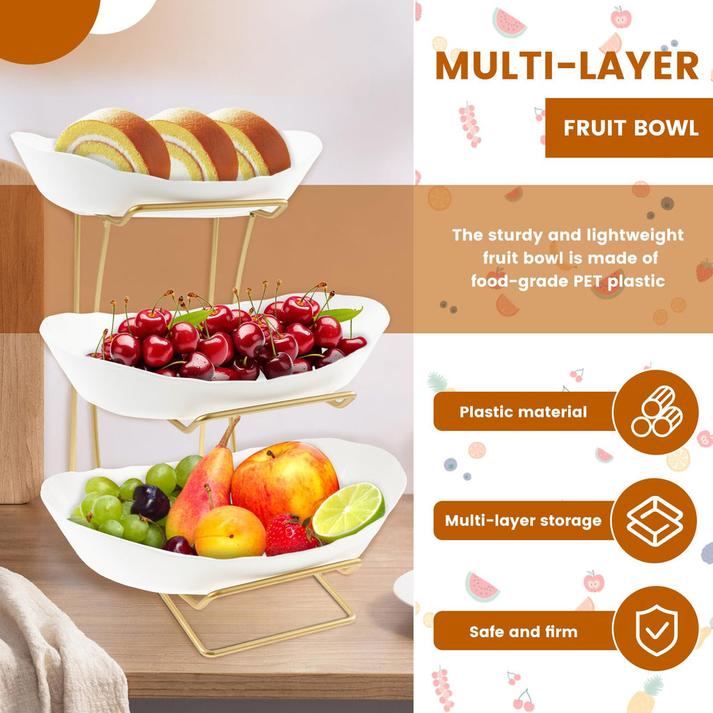 3 Tier Fruit Basket with Gold Metal Stand D9716
