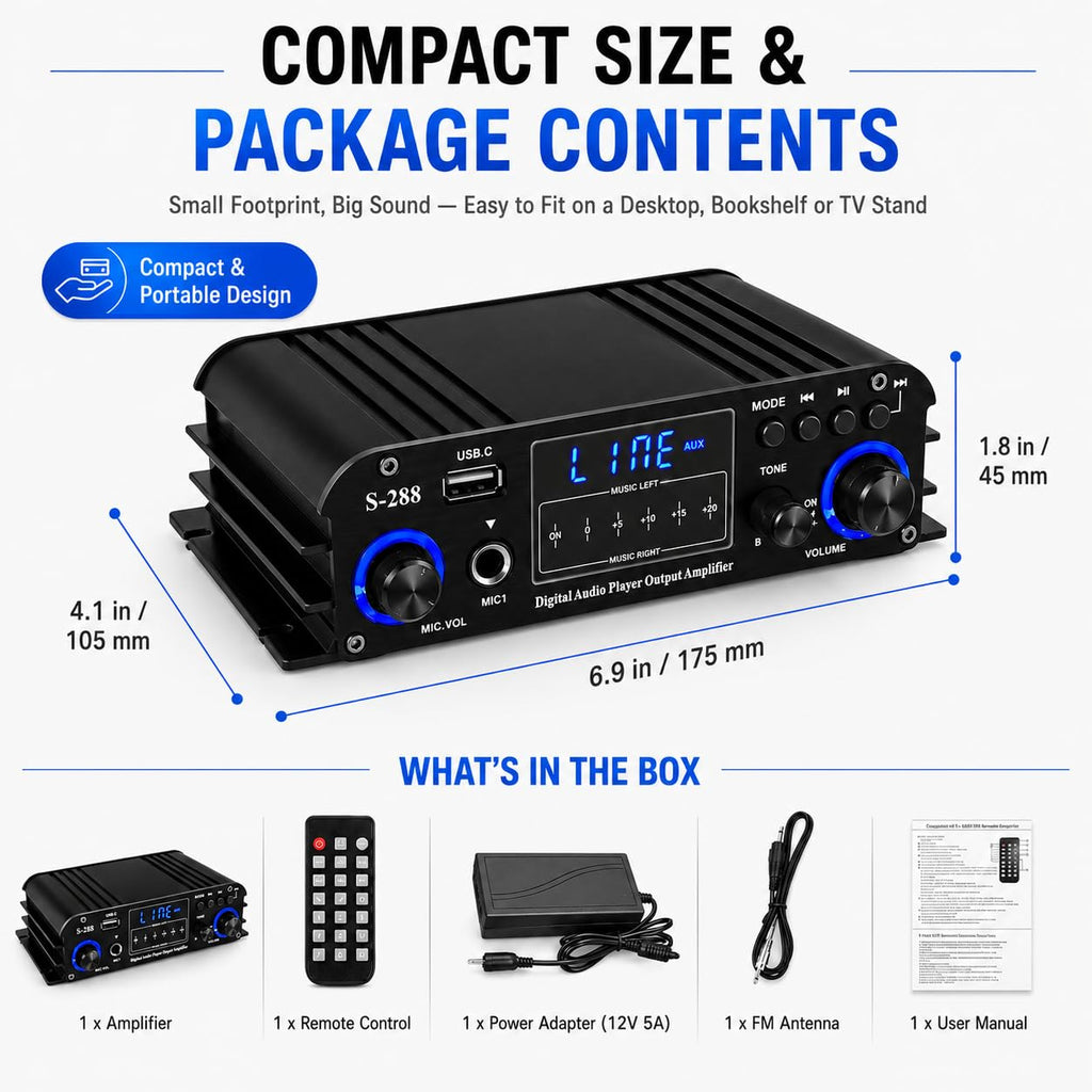 4 Channel Bluetooth Stereo Amplifier 50Wx4 Class D HiFi Power Amp R683