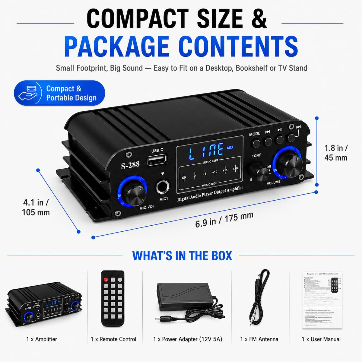 4 Channel Bluetooth Stereo Amplifier 50Wx4 Class D HiFi Power Amp R683
