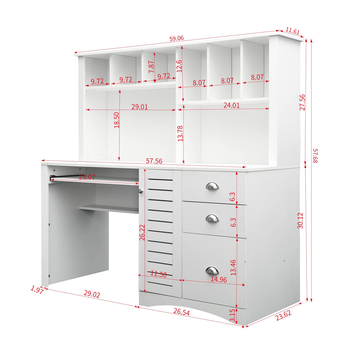 White Computer Desk with Hutch L538