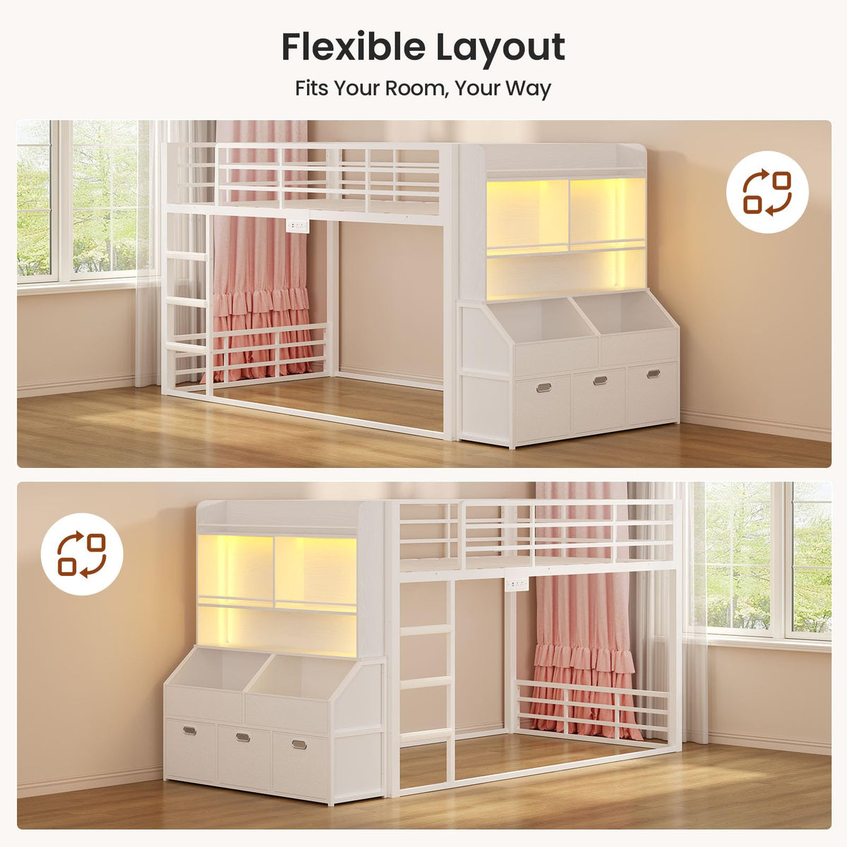 Twin Over Twin Bunk Bed with Bookshelf and Drawers I492