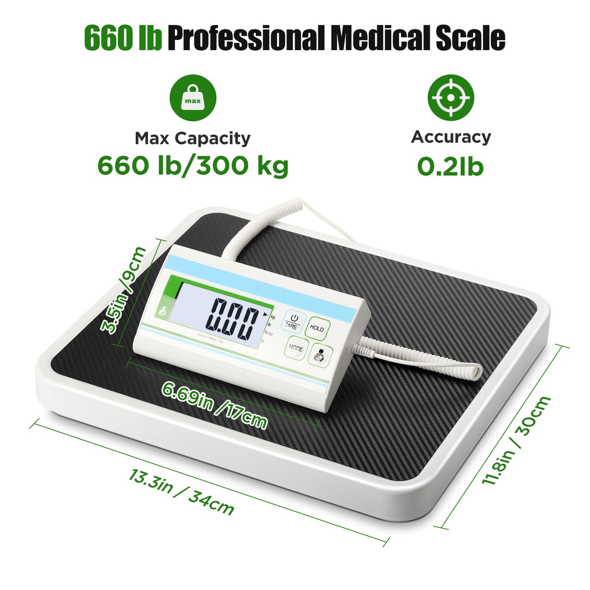 660 lb Digital Body Weight Scale with 13.4" x 11.8" Platform M3576