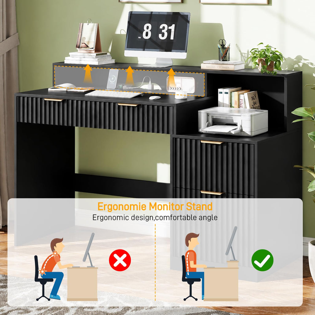 Black Computer Desk with Drawers N83373