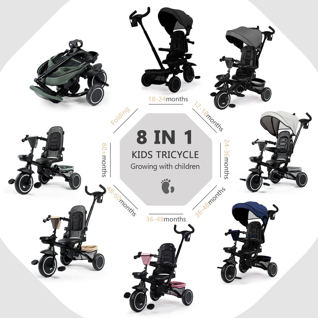 8 in 1 Toddler Tricycle with Push Handle S845