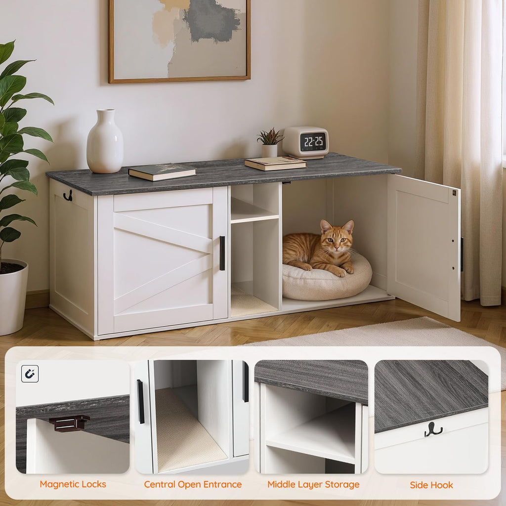 White and Charcoal Gray Cat Litter Box Enclosure J2734
