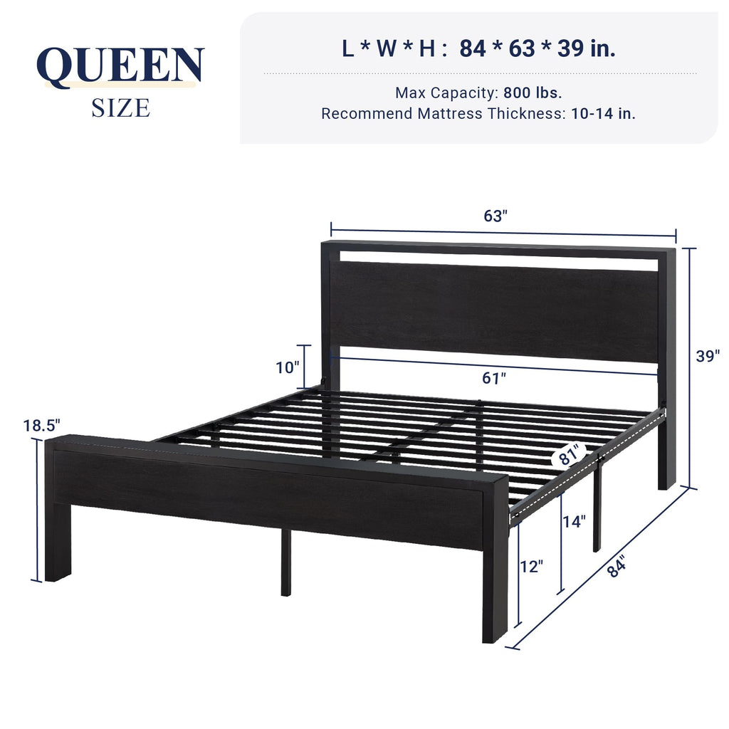 Queen Size Black Oak Bed Frame L263137