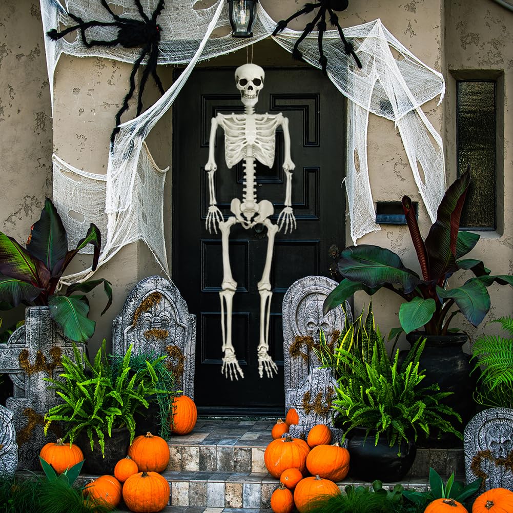 5.4Ft Posable Halloween Skeleton with Dog Cat Skeleton N481290