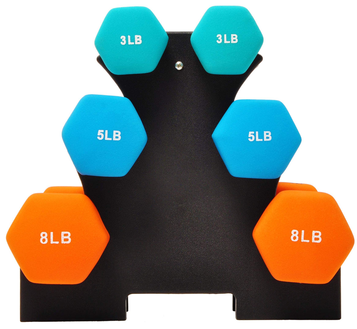 Colored Neoprene Coated Dumbbell Set with Stand, Set of 6 X89899