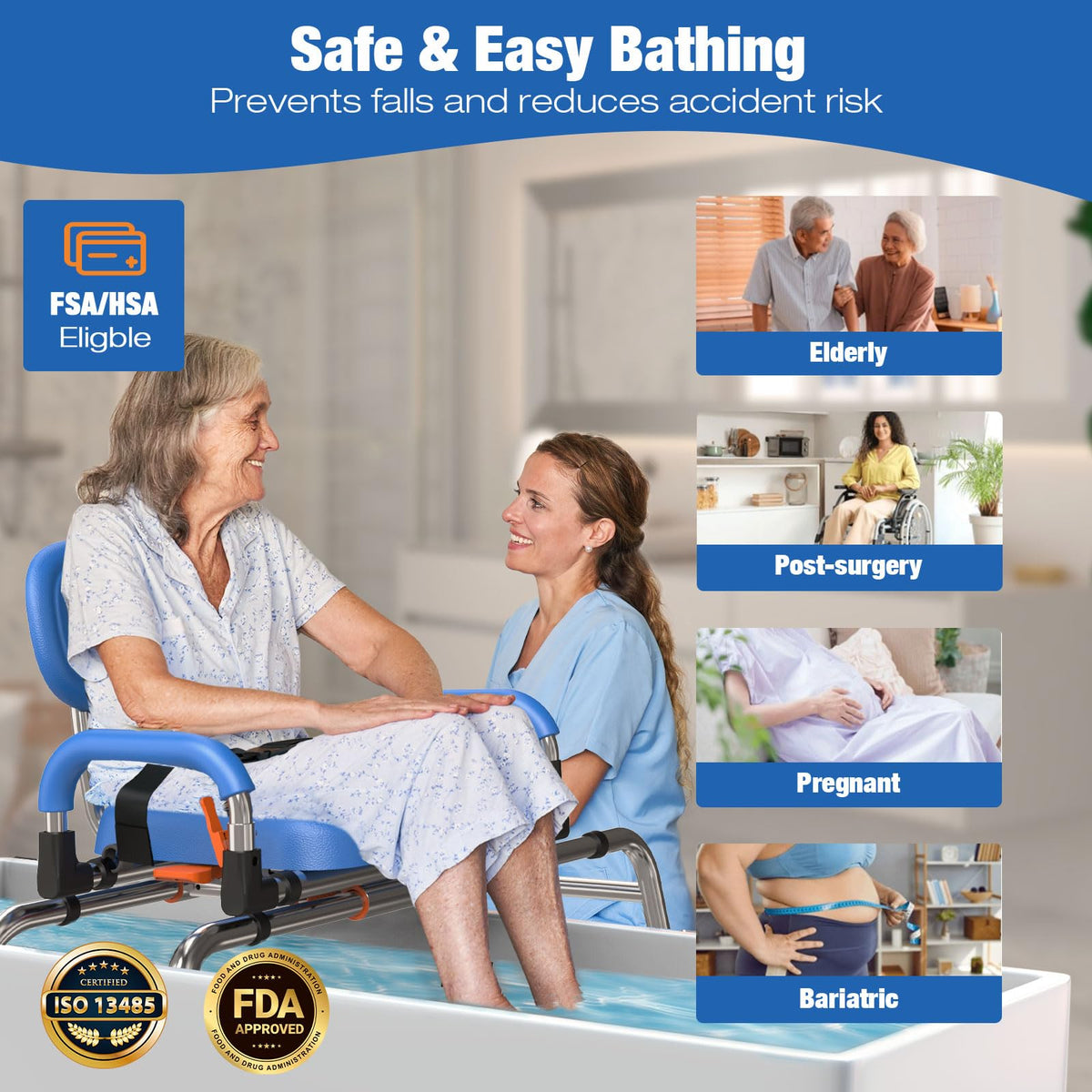 Sliding Shower Chair with 360° Swivel Seat and Adjustable Height S361