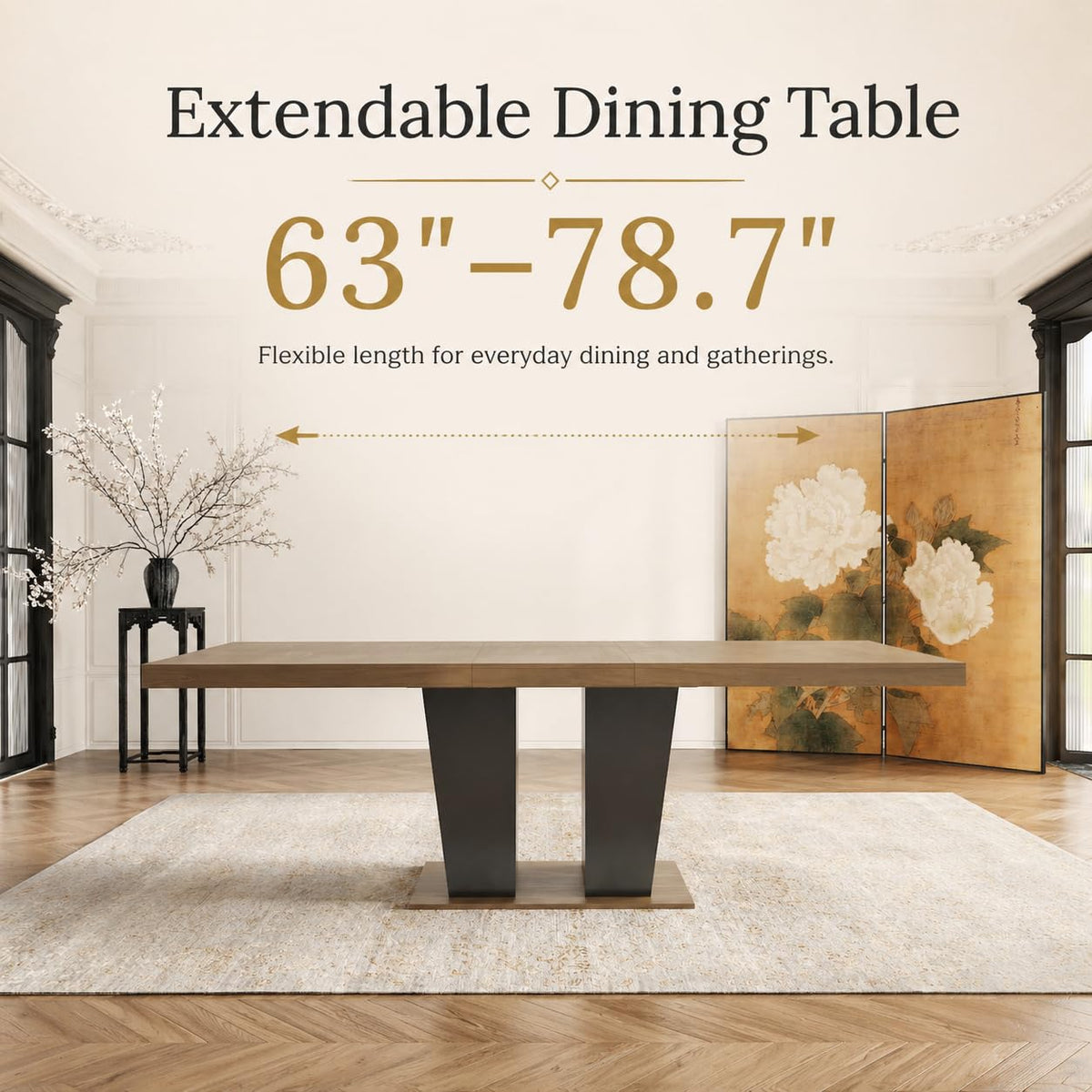 9 Piece Extendable Dining Table Set with 8 Upholstered Chairs C630646