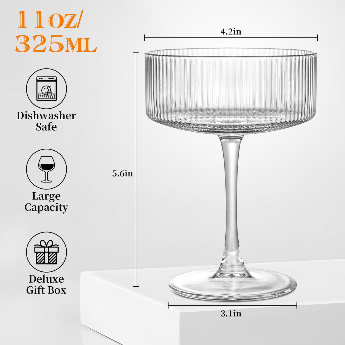 Ribbed Coupe Glasses Set of 6 T829