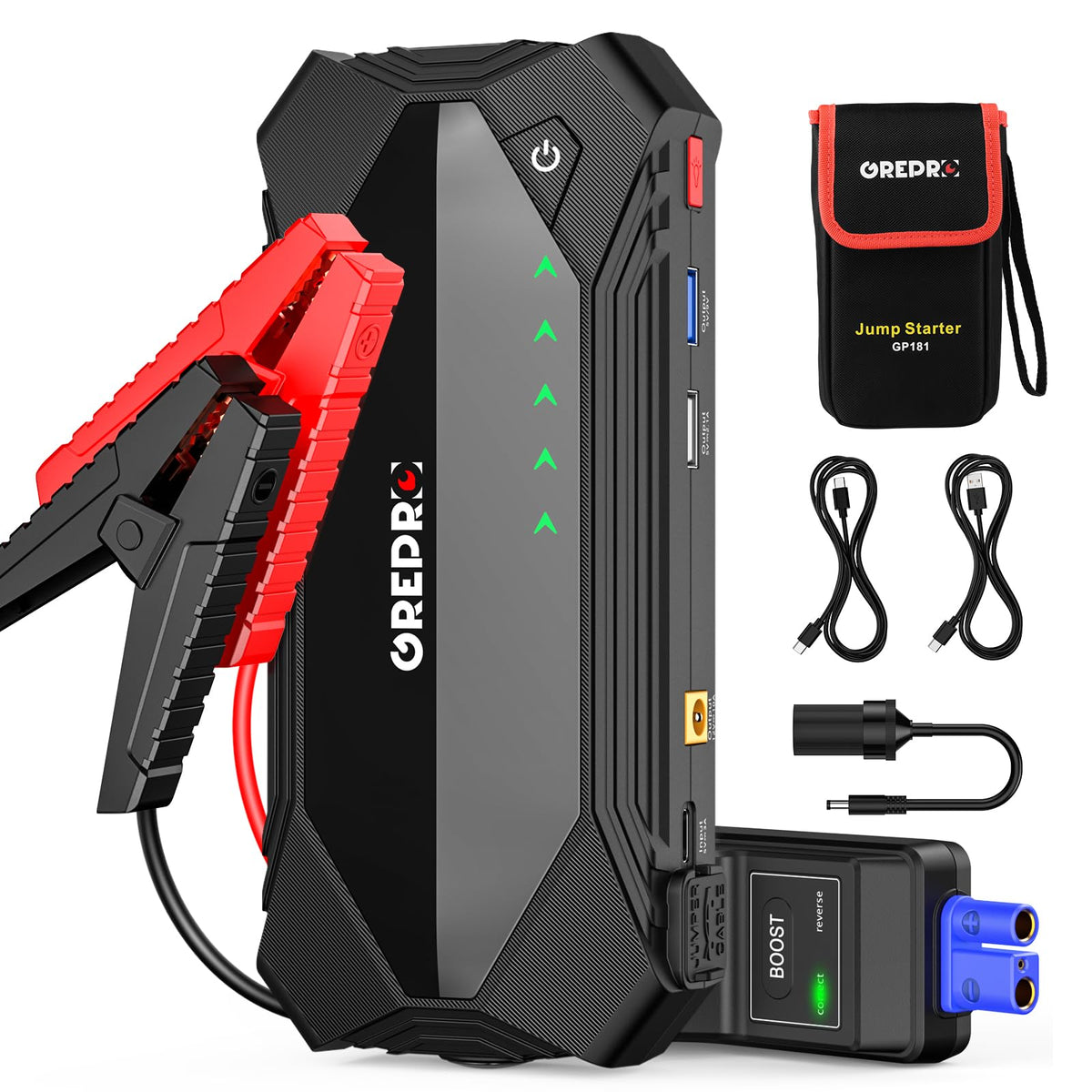 3000A 12V Jump Starter with Jumper Cables and LED Light F9973