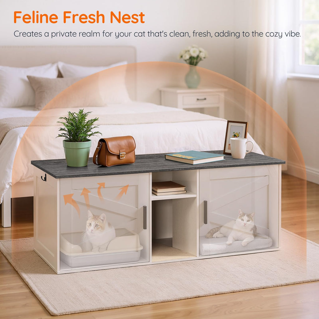 White and Charcoal Gray Cat Litter Box Enclosure J2734