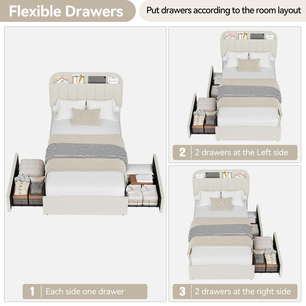 Twin Platform Bed with Storage Headboard & Drawers O51551