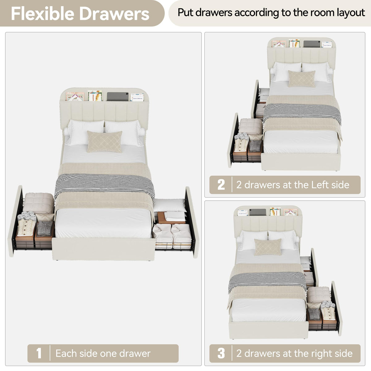 Twin Platform Bed with Storage Headboard & Drawers O51551
