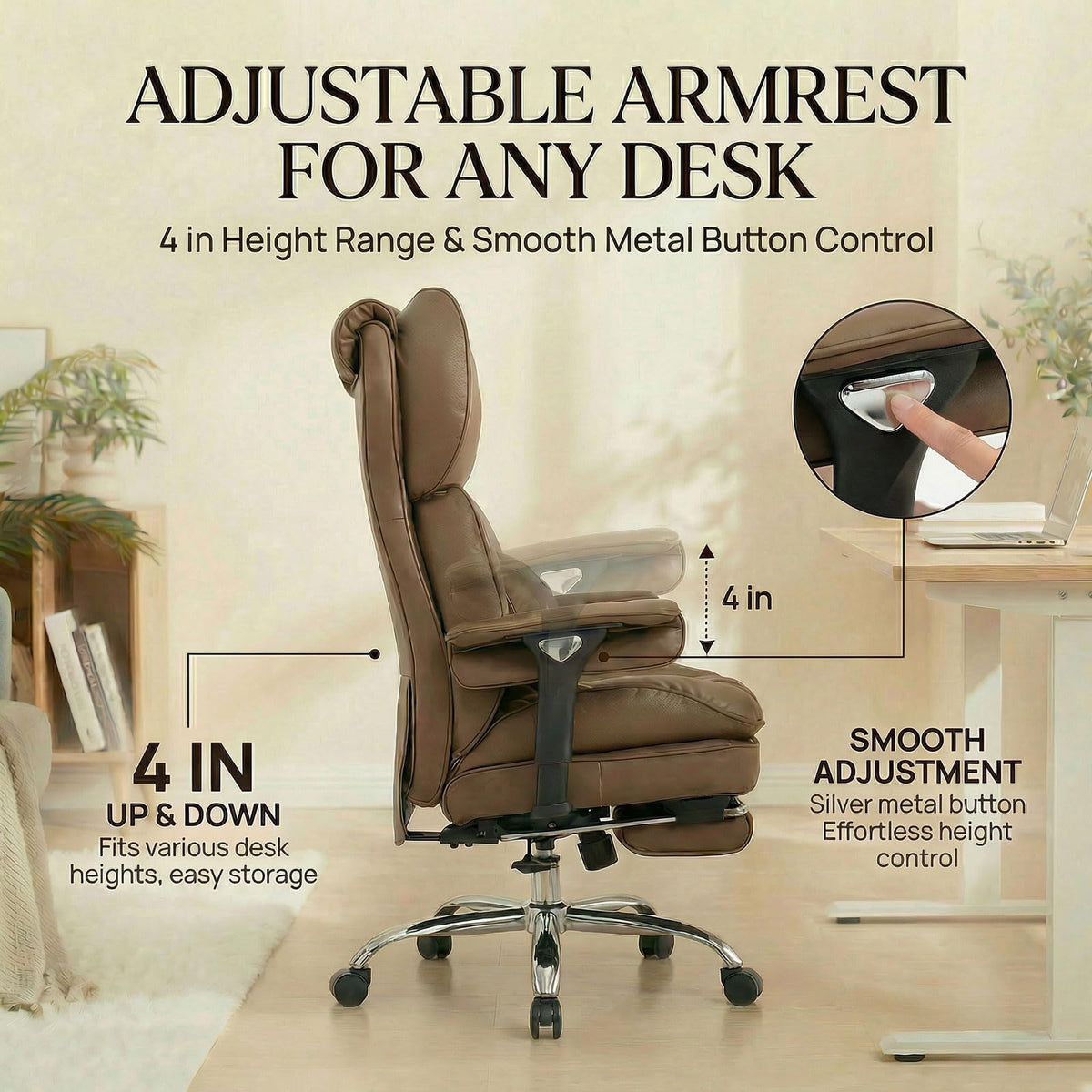 Big & Tall Desk Chair with Footrest Brown Q32773