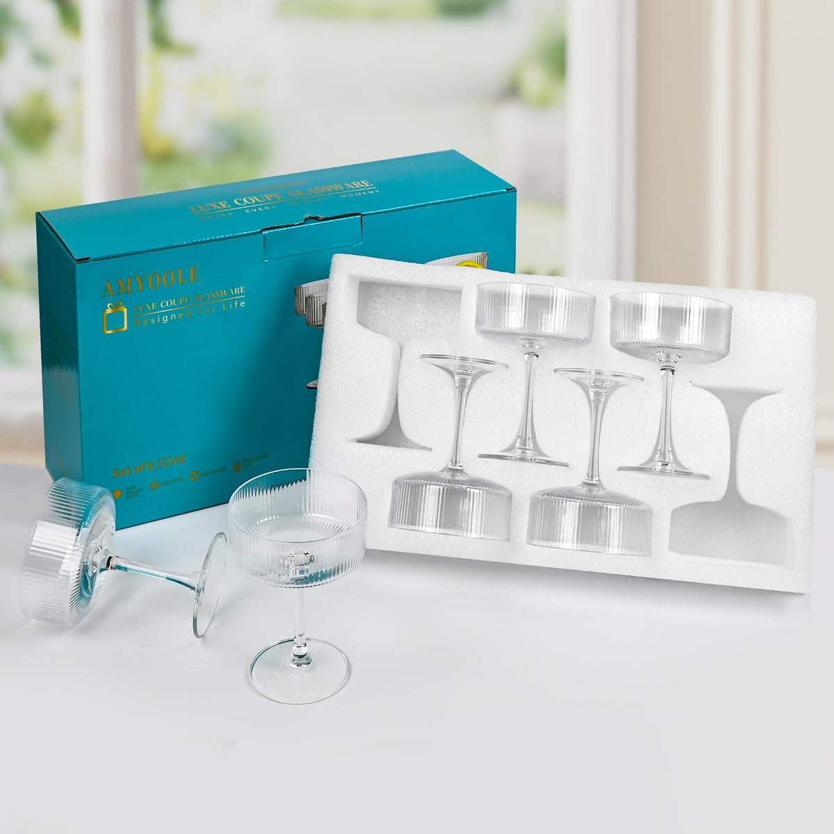 Ribbed Coupe Glasses Set of 6 T829