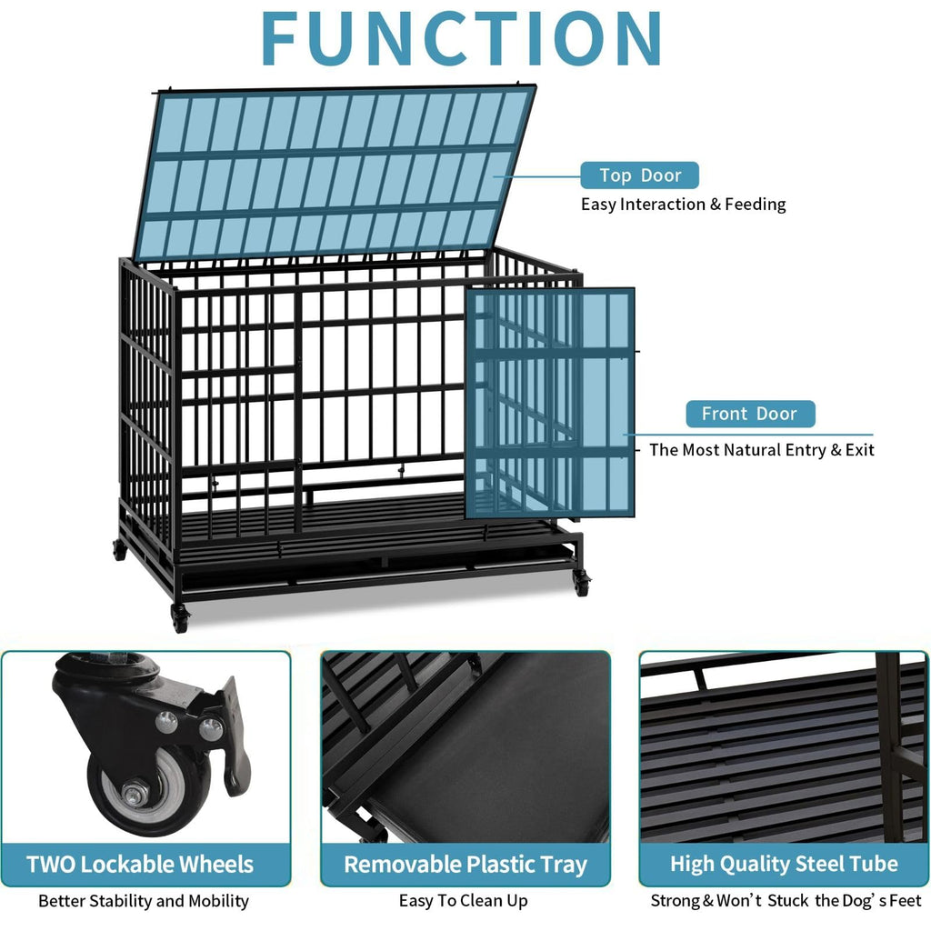 48 Inch Heavy Duty Metal Dog Crate with Wheels K192789