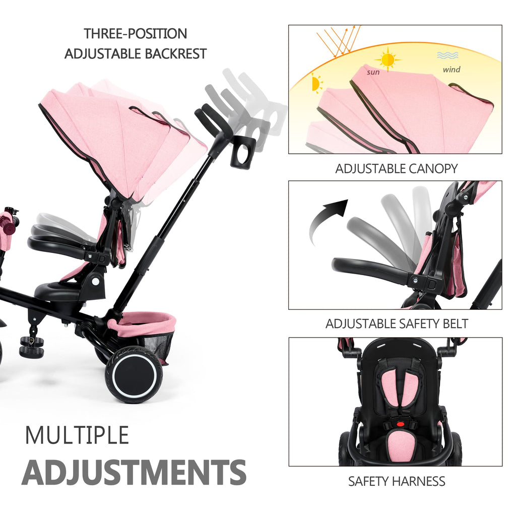 8 in 1 Toddler Tricycle with Push Handle S845