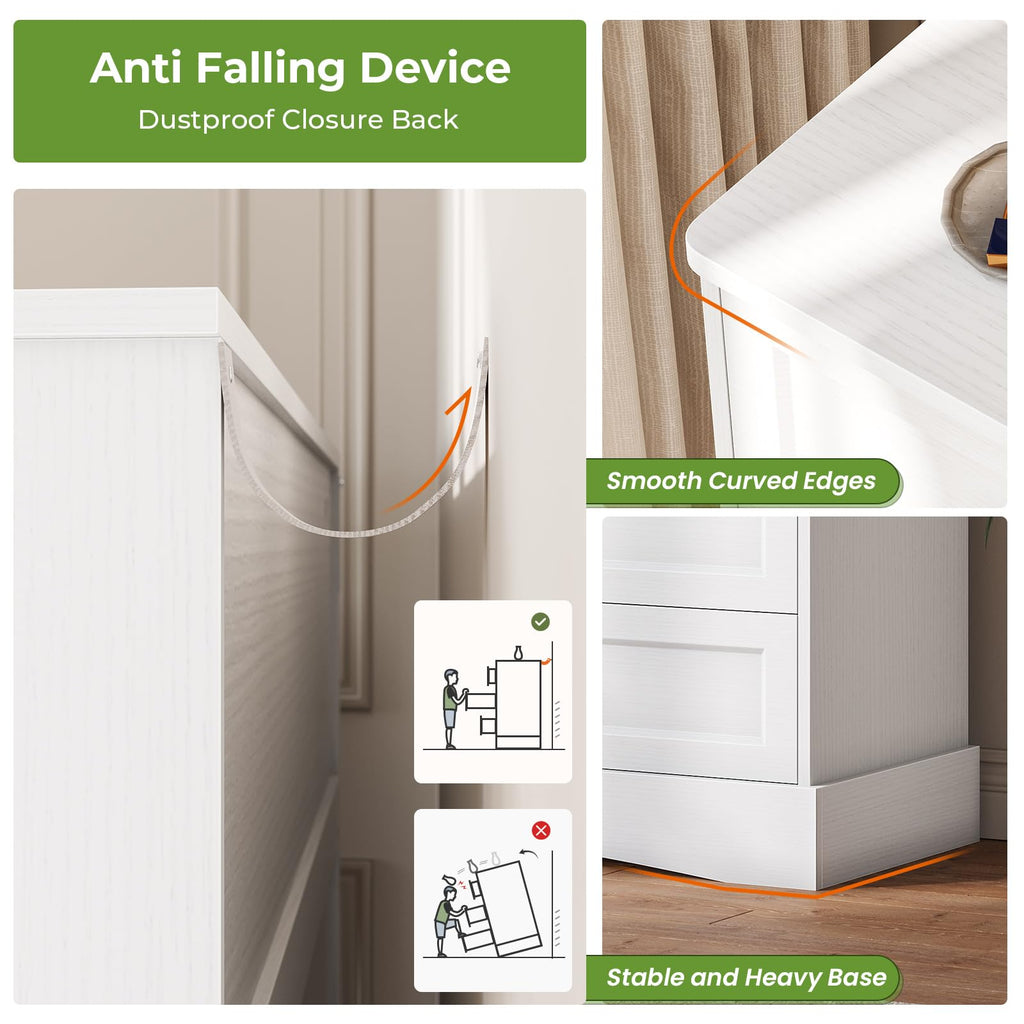 White 9 Drawer Wood Dresser with Charging Station A1191
