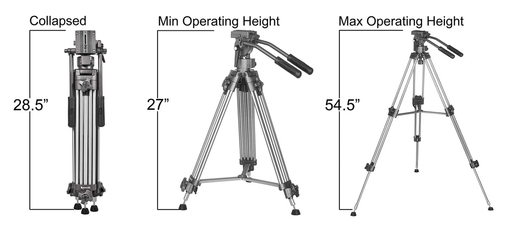 55" 65mm Video Camera Tripod with Fluid Drag Head and Carry Bag V1608