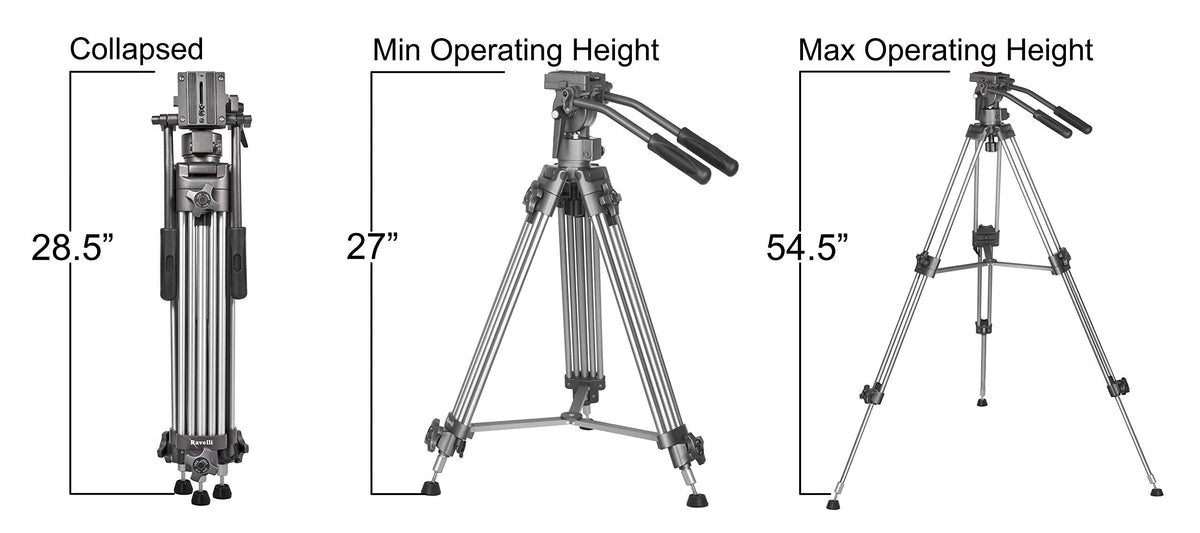 55" 65mm Video Camera Tripod with Fluid Drag Head and Carry Bag V1608