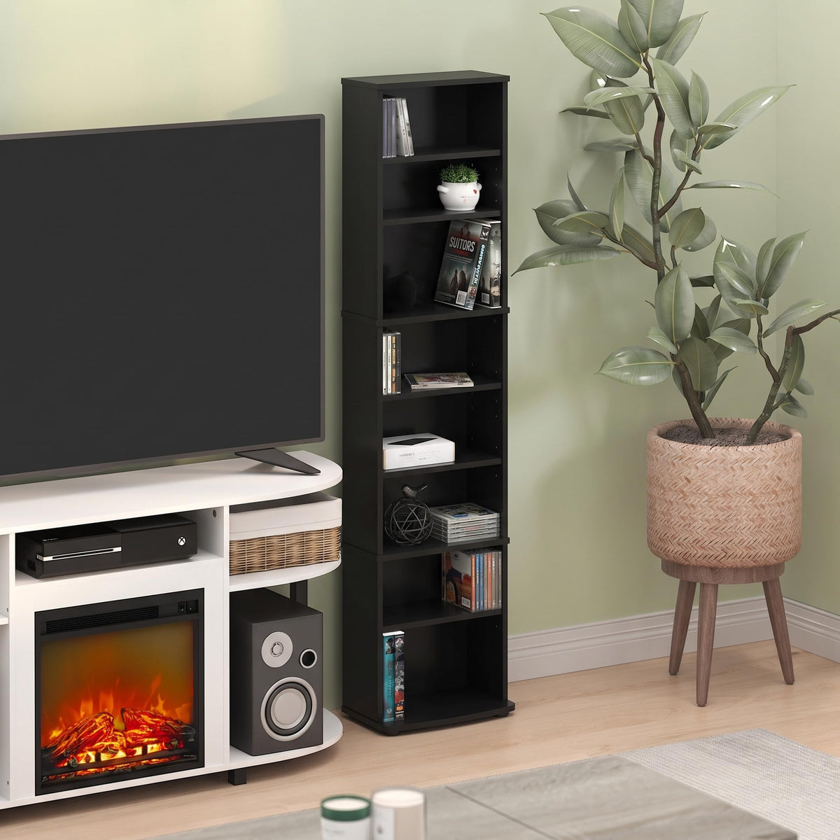 8-Tier Espresso Media Shelf with Adjustable Shelves D253794