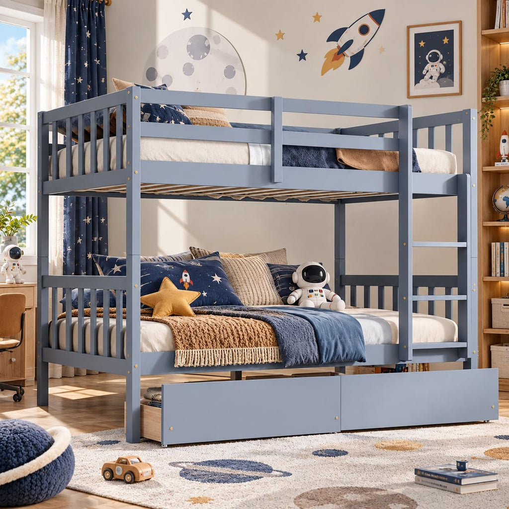 Twin Over Twin Bunk Bed with Storage Drawers Grey U75860