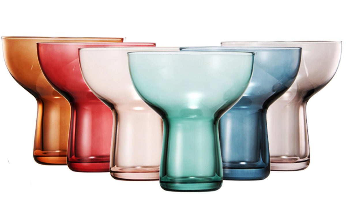 Colored Vintage Art Deco Ribbed Glasses Set of 6 V83283
